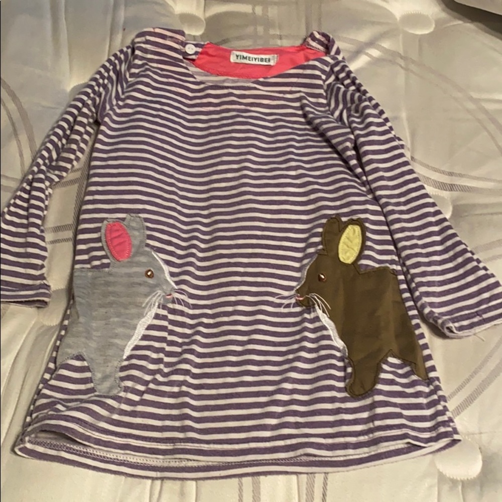 Little Girls striped Bunny dress